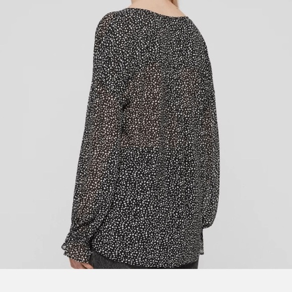 All Saints Penny Splash v-neck long sleeve polka dot draped sheer top L - Picture 3 of 7